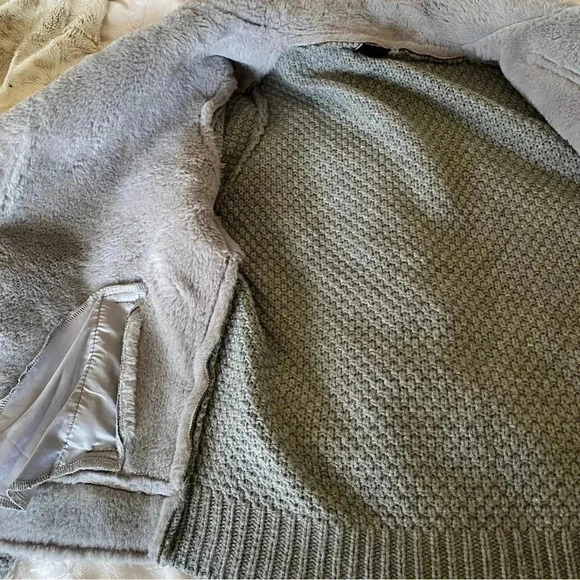 Love token Asymmetric Full Zip Faux Fur Lined Sweater Knit Jacket Gray: M - Picture 11 of 11
